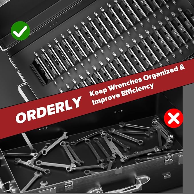 40PCS Magnetic Wrench Organizer Wrench Holder - Wrenchs Tool Organizers for Tool Drawer Storage, Wrenchs Storage Set with Metric & SAE Label, Tool Gift for Professional Mechanics Men, Black