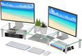 Simple Trending Dual Monitor Stand Riser, Computer Office Desktop Organizer for 2 Monitors with Tempered Glass, Adjustable Length and Angle Stand for Laptop,Printer,TV