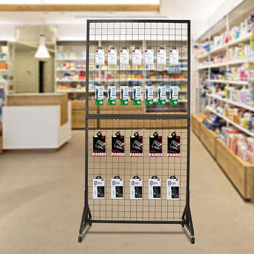 1 Pack 3'x 6' Two-Double Gridwall Panel Display Racks with Sturdy T-Base, Black Grid Wall Panels Display Stand, Display Rack Craft Show, Art Display Stand