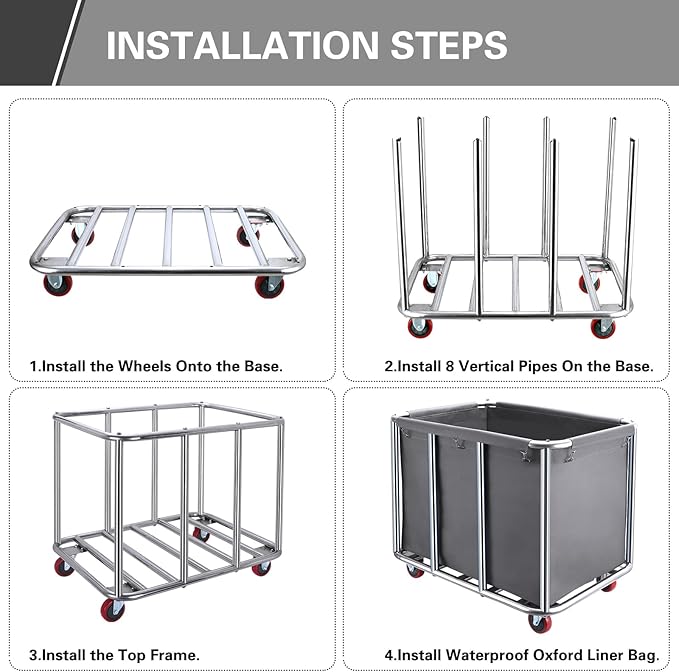 Commercial Laundry Cart with Wheels,400L Large Industrial Laundry Cart,Commercial Laundry Basket with Sturdy Steel Frame and Oxford Bag for Home Hotel Hospital 440 lbs (Off White)