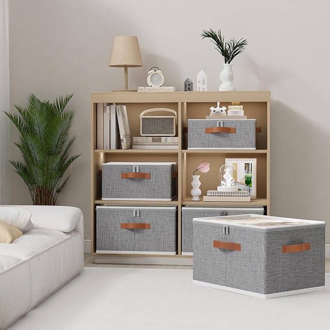 OUTBROS Large Storage Boxes, Foldable Bags with Lid, Wardrobe Organiser with Handle and Zipper, Used for storing clothes, blankets, pillows, 17.7 x 13.8 x 9.8 inch, 2-Pack