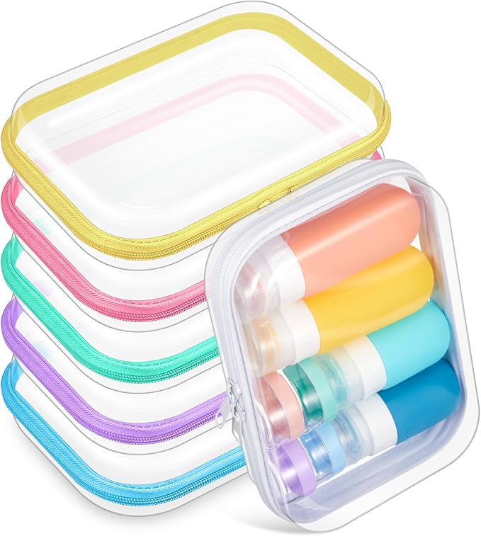 Sanwuta 6 Pcs Clear Hard Zipper Case Hard Plastic Zipper Pouches Transparent Makeup Bag Pencil Pouches for Travel Snacks Christmas Trinket Storage Organizer Box(Colorful,7.09 x 5.12 x 2 Inch)