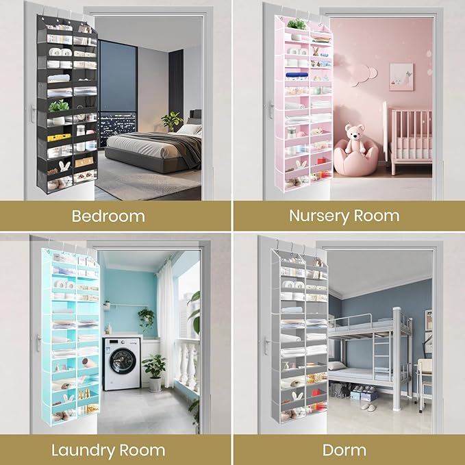 HOMELUX THEORY Over The Door Organizer Hanging - 50lbs Load 6 Large Front & 12 Side Pockets, 1 Pack Over The Door Shoe Organizer, Hanging Closet Organizer For Toys, Diaper, Sewing (XL, Ivory)