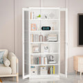 VINGLI Lockable Display Cabinet with Glass Doors & 5 Adjustable Shelves, 71" Tall White Metal Storage Cabinet Curio Liquor, Bookshelf Bookcase for Home Office Living Room Pantry Garage