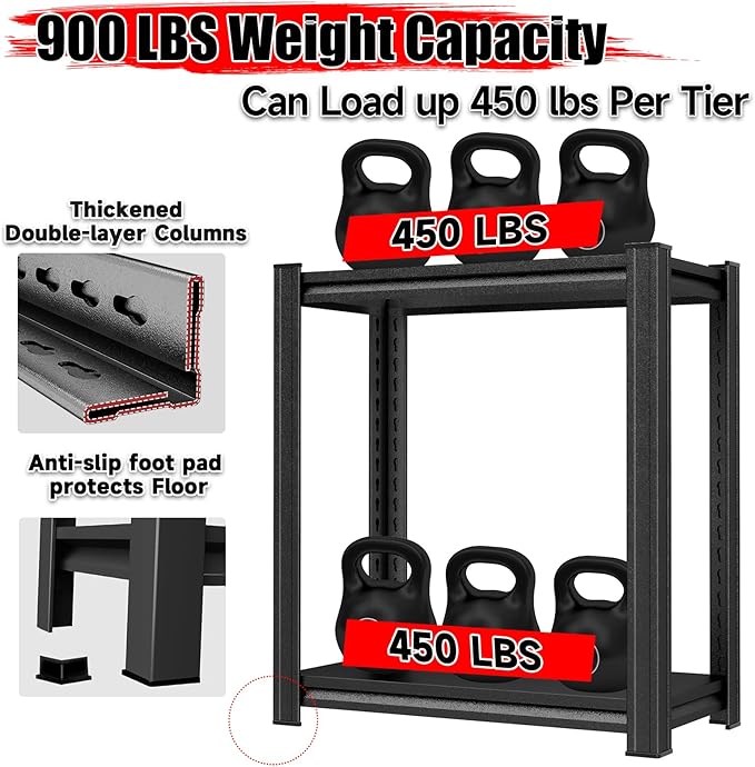 Garage Storage Shelves,5 Tier Shelving Unit, 40 inch Wide, 18” Deep, 78” Tall Organizer Metal Shelf for Basement/Laundry/Pantry Heavy Duty, Adjustable,Easy to Install (2Tier-(13.8"Wx11.8"Dx22.1"H))