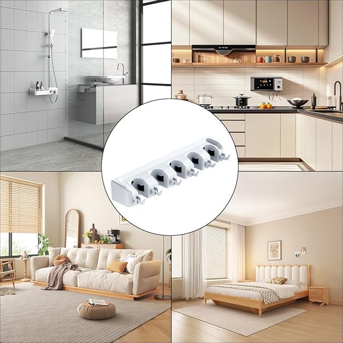 Broom Holder Wall Mount, 2 Packs Heavy Duty Cleaning Supplies Organizer, Garden Tool & Utility Closet with Hook, Mop & Broom Hook Wall Mounted for Bathroom, Garage, Kitchen, Laundry (Black-2pcs)