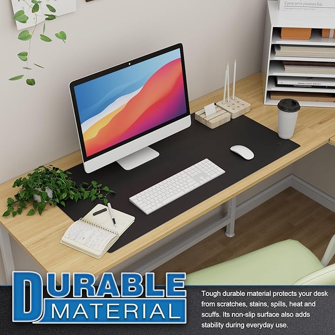 K KNODEL Large Office Leather Desk Mat, Mouse and Keyboard Pad, Computer and Laptop Mat, Desktop Protector and Cover, Writing Pad and Blotter (31.5"x15.7", Black)