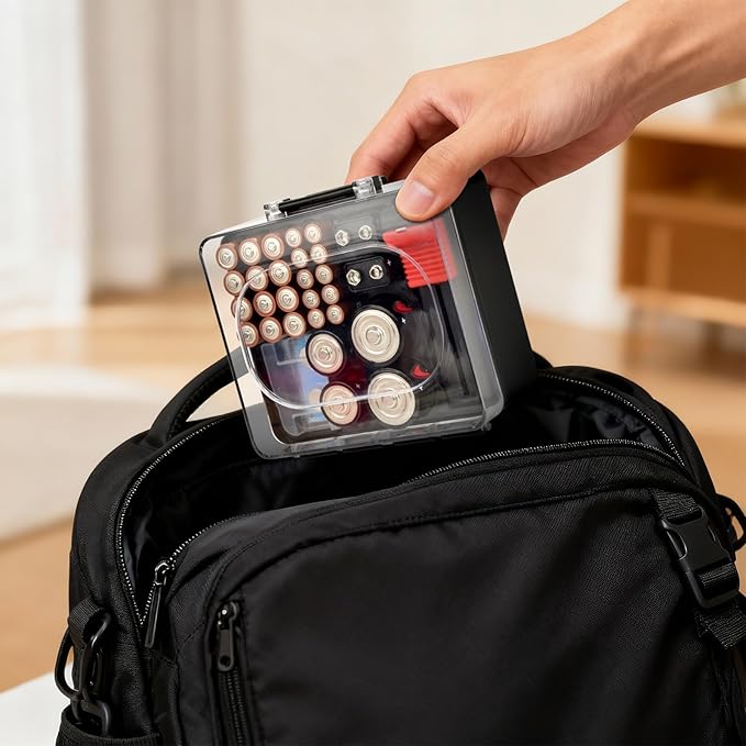 Battery Storage Organizer Box, Holder Container Bag for 28+ AA AAA C D 9V 3V Lithium Button Coin Batteries, Plastic Home Batteries Variety Pack Protective Organization(Case Only), Tester Not Included