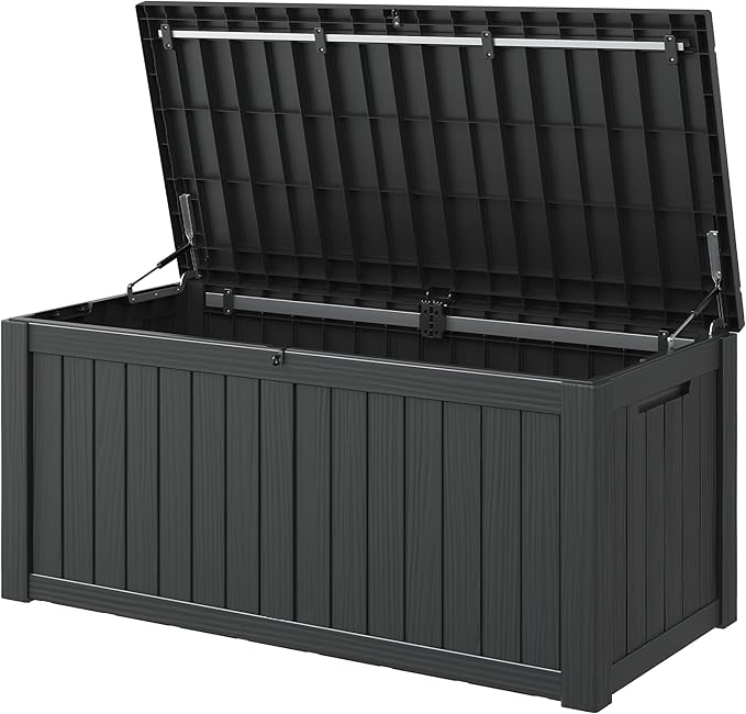 120 Gallon Outdoor Storage Box, Resin Deck Boxes Outdoor Waterproof For Patio Furniture, Garden Tools, Pool Supplies, Lockable And UV Resistant