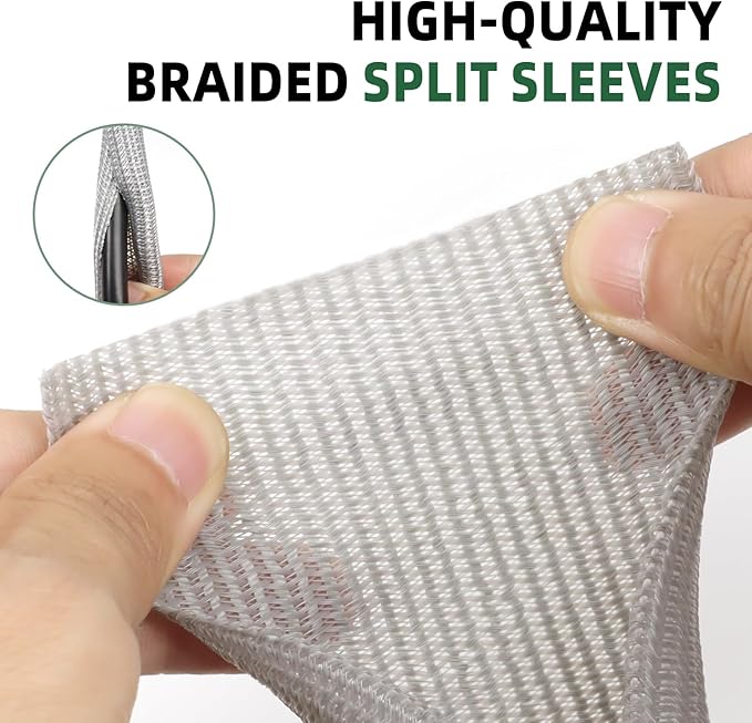Split Wire Loom Tubing, Cable Protector Sleeve, Braided Cable Management for TV/Computer/Home Theater/Engine Bay, Cord Protectors from Pets No Chew (Grey, 1/8"-25ft)