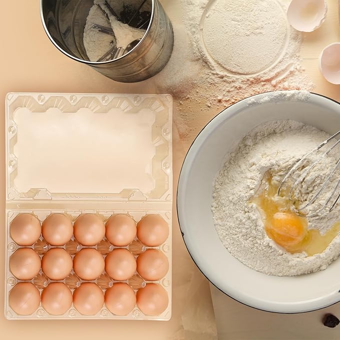 Zubebe 200 Clear Plastic Egg Trays - Bulk Empty Chicken Egg Tray Holds Securely - Clear Blank Egg Cartons for Farm, Market, Home Refrigerator Storage (3 x 5 Grids)