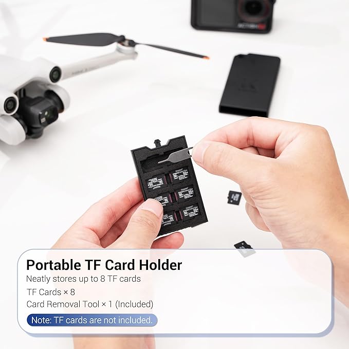 Pop-up Small TF Memory Card Case Holder for 8 TF MSD Cards with Carabiner, Portable Anti-Shock Splash-Proof MicroSD Card Case Storage Protector Organizer Keeper Container, Card Remove Tool Included