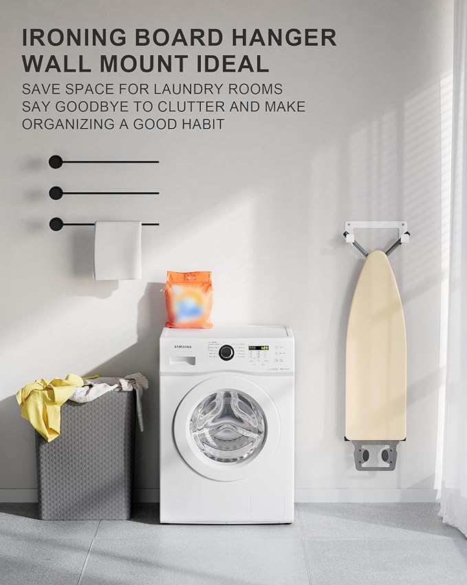 Extra Large Ironing Board Hanger Wall Mount Stainless Steel, Y T Leg Ironing Board Holder Wall Mount for Laundry Room, Iron Board Hooks for Wall Heavy Duty, White