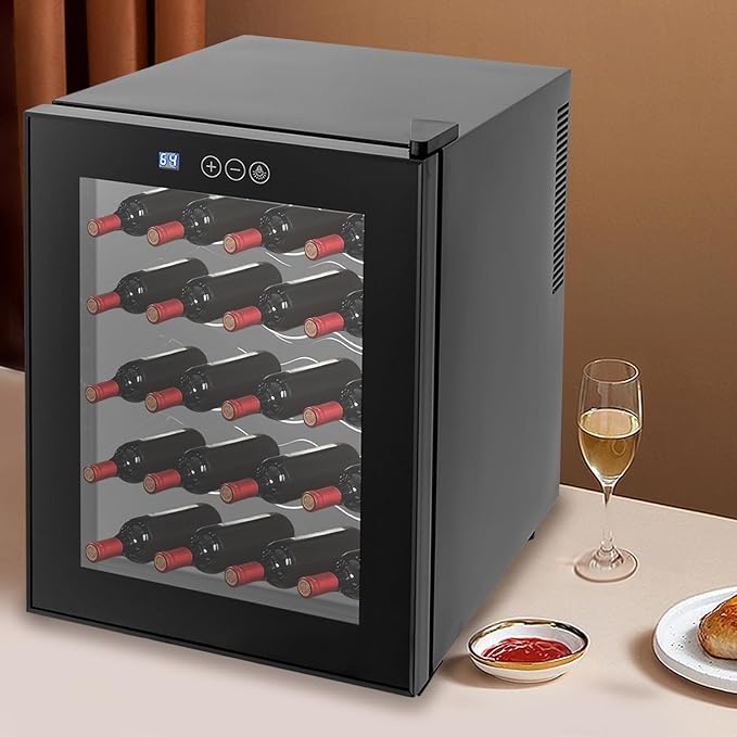20 Bottle Wine Cooler, Small Wine Fridge Freestanding Wine Fridge with 65-64℉ Digital Temperature Control, Countertop Wine Cooler Refrigerator for Red, White and Sparkling Wine Storage