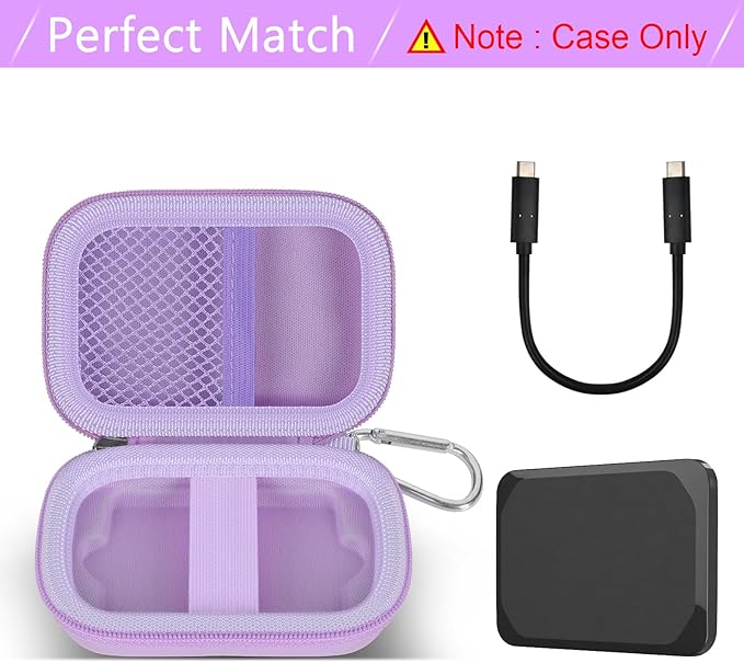 Carrying Case Compatible with Crucial X10/ X9 Pro 4TB/ 2TB/ 1TB Portable SSD, External Solid State Drive Hard Storage Holder Bag Fits for USB-C Cable (Box Only) (Purple)