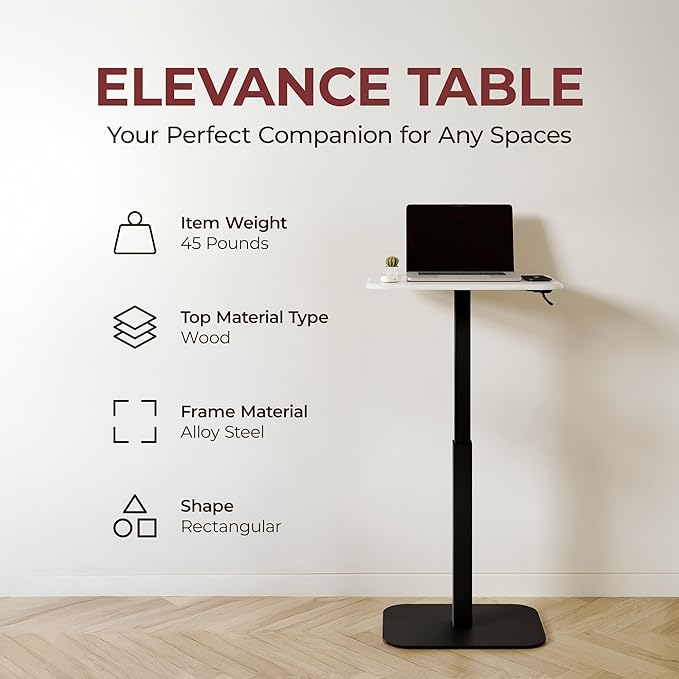 Ergohome™ ELEVANCE Table™ Height Adjustable Side Table for Couch or Bed, Laptop Table - End Table Office Coffee Accent Table - Precision Engineering for Superior Stability (Black Base Cloud Top)