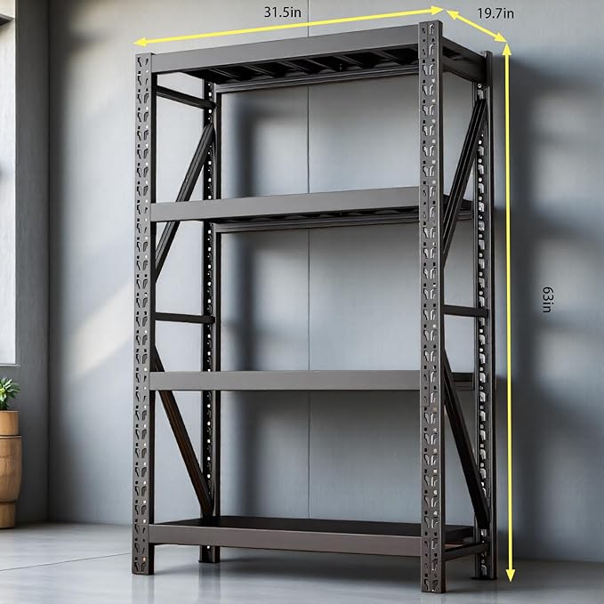 torage Shelves,Garage Shelving Heavy Duty Metal Adjustable Garage Shelves, Shelving Units Industrial Shelving for Warehouse(Black, W31.5*D19.7*H63)