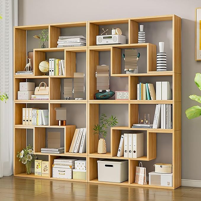 Expandable Bookcase with Adjustable Width,Wooden Room Divider Bookshelf,Standing Display Storage Organizer for Living Room,Study Room or Home Office