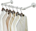 WEBI Industrial Pipe Clothing Rack,24" Wall Mounted Clothes Rack for Hanging Clothes,Heavy Duty Metal Garment Rack Bar Wall Mount Clothing Rod for Closet,Laundry Room,Silver