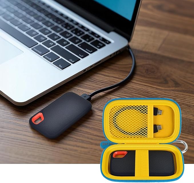 Hard Case Compatible with SanDisk 1TB 2TB 4TB 500GB 8TB Extreme Portable SSD - Up to 1050MB/s - USB-C, USB 3.2 Gen 2 External Solid State Hard Drive Storage Holder for Cables-Blue-Yellow (Box Only)