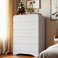 Dresser for Bedroom with 6 Drawers, 44" Tall Modern Dressers & Chest of Drawers with Curved Profile Design, Wood Closet Clothes Storage Dressers Organizer for Bedroom Living Room Hallway, White