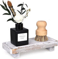 Small White Bathroom Decor Tray for Counter Dish Soap Holder Wooden Pedestal Stand for Kitchen Sink Soap Dispenser Tray Wood Risers Kitchen Accessories Countertop Vanity Counter Sink Tray