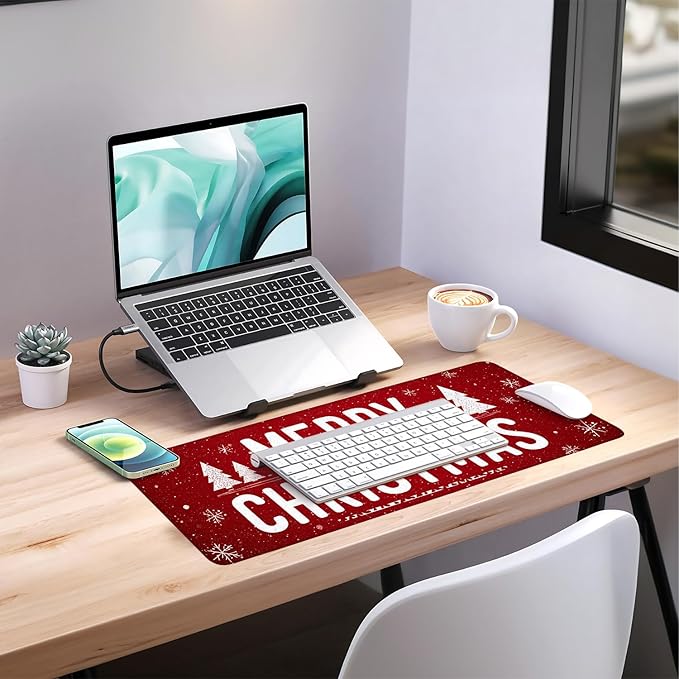 Merry Christmas Gaming Mouse Pad 31.5"x11.8"Desk Mat Anti-Slip Rubber Base & Durable Stitched Edges for Gamers Smooth Mouse Writing Surface for Desk Office/Home
