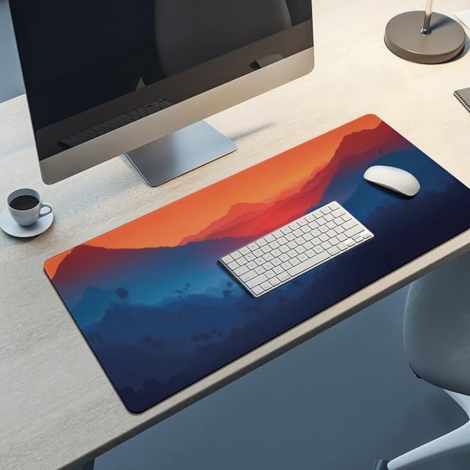 Twilight Mountain Palm Trees Large Mouse Pad, Vintage Aesthetic Gaming Desk Mat, XXL Keyboard Desk Pad Mat for Desktop, 35.4"x15.7" Non-Slip Base Big Mousepad with Stitched Edges