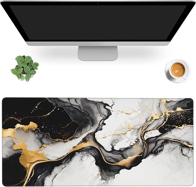 Gaming Mouse Mat Luxury Gold Abstract Fluid Art Large Mouse Pad Extended Mouse Pad Desk Mat Non-Slip Rubber Base Mice Pad Desk Pad for Office Game Home 35.4x15.75 in