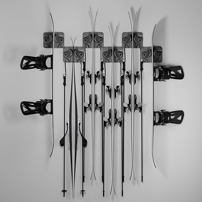 Gravity Grabber - Ultimate Ski & Snowboard Wall Rack | Secure, Non-Slip Storage | Fits Any Ski/Board | Garage Organization | Ski Storage Rack | Snowboard Storage Rack | Winter Gear Organizer | 6 Pck