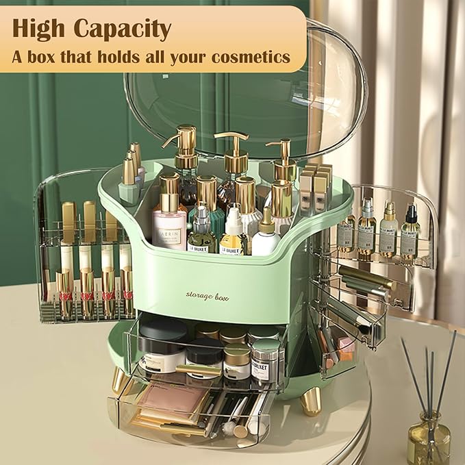 Makeup Organizer & Skincare Organizers, Cosmetic Organizer Box for Countertop with Lid & Drawers, Make Up Storage Organizer with Waterproof & Dustproof Cover, Birthday Gifts for Vanity Women Girls