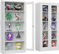 Metal Storage Cabinet with Lock and Glass Doors,71" Tall Glass Display Cabinet,White Storage Cabinets,Locking Curio Cabinets with 5 Shelves for Collectibles,Home,Office,Living Room