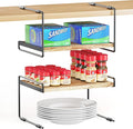 SpaceAid Cabinet Shelf Organizers 2 Pack, Kitchen Counter Organizer Rack Under Shelves Riser, Pantry Cupboard Storage Organization, Metal and Wood, Black and Natural, 13" Wide
