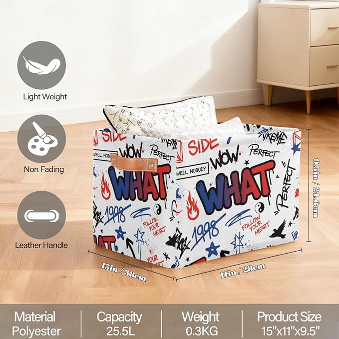 Large Storage Bins - Graffiti Art Collapsible Rectangle Shelf Closet Organizer Baskets for Kids Clothes, Toys, Nursery, Bathroom, Bedroom, Home Decor Gift Basket