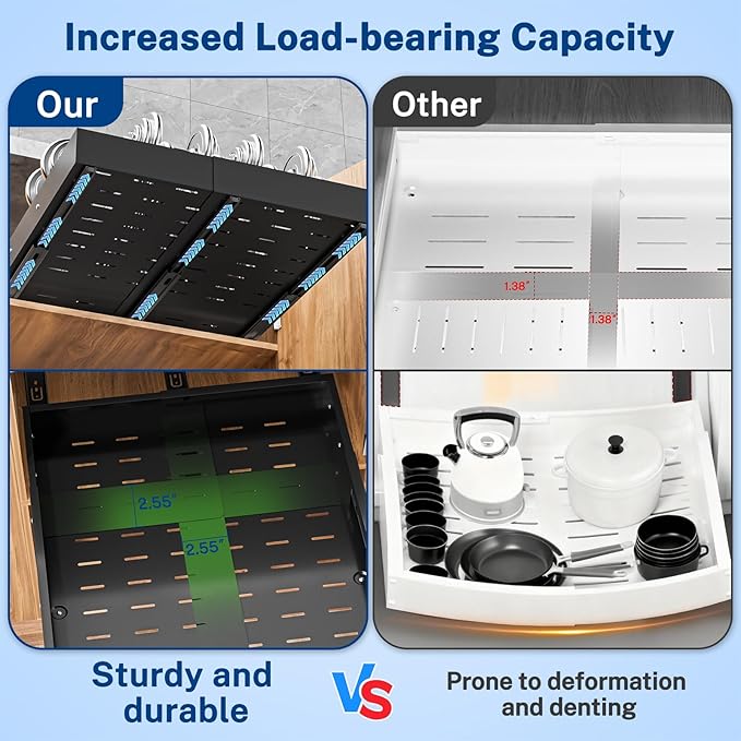 Pull Out Cabinet Organizer Expandable (12.4"-20.08")W & (16.26"-22.44")D, Insputer Slide Out Drawers for Kitchen, Pantry with 2Pcs Magnetic Panel, 3 Slide Rail, No Drill Adhesive Roll Out Shelf Black