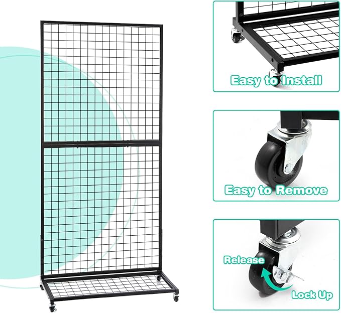 Grid Wall Panels, 2 Packs 3'x 6' Gridwall Display Stand with a Base Plate, Black Wire Grid Wall Display Rack, Craft Show Display Grid,Retail Display Stand