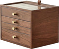 CHOSIN Black Walnut Wooden Jewelry Box for Women, Wood Jewelry Organizer 4 Layer with Glass Lid and Pull-out Necklace Storage Layer, for Watch Necklace Ring Earring Storage Christmas Gifts