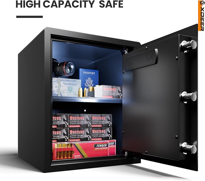 XDeer Biometric Safe Box, Quick-Access Security Safe Box with Upgraded Fingerprint, Steel Handgun Safe Lock Box for Kid/Home/Office (1.69 Cu.Ft【NO FPR】)