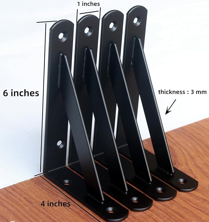 20 Pack L6 x H 4" Black Heavy Duty Shelf Brackets with Screws Metal Shelf Brackets Shelf Support Angle Brackets for Shelves L Brackets Heavy Duty Floating Shelf