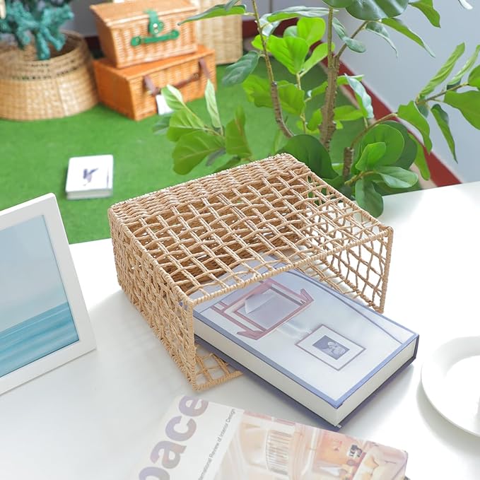 YRMT Magazine Holder Paper Rope Woven Storage Basket for Magazines, Newspapers, Books Decorative Folder Organizer Bin for Home Office