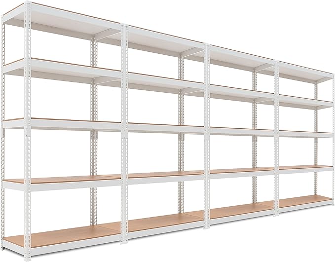 HOMEDANT 5 Tier Storage Shelves Adjustable Laminated Boltless Garage Metal Shelving Unit Heavy Duty Utility Rack Shelf Warehouse Pantry Closet Kitchen (4, (M) 35.9" W, White)