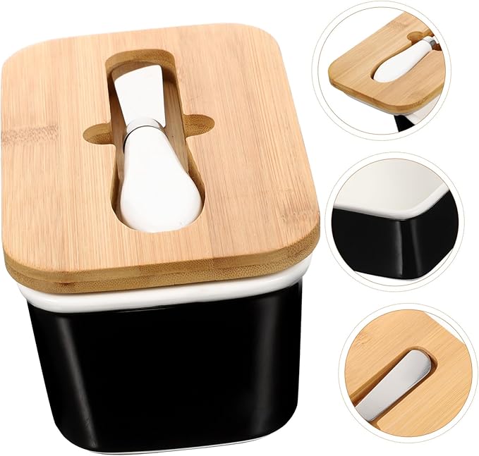 Healifty Ceramic Butter Box with Cutter Airtight Lid Butter Keeper Container for Kitchen Preservation