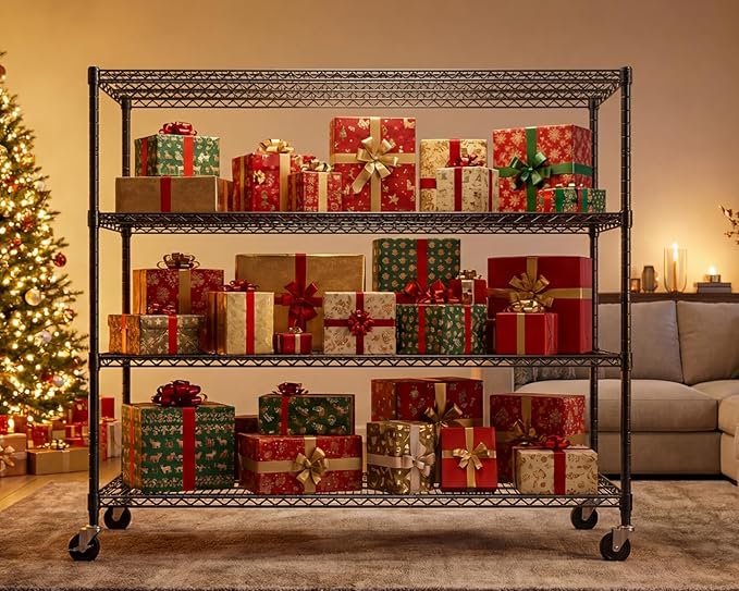PrimeZone 60" W x 24" D x 76" H Heavy Duty Wire Storage Shelves with Wheels, 4 Tier Adjustable NSF Certified Garage Shelving Unit, Rolling Metal Organizer Shelf Utility Rack for Warehouse, Pantry