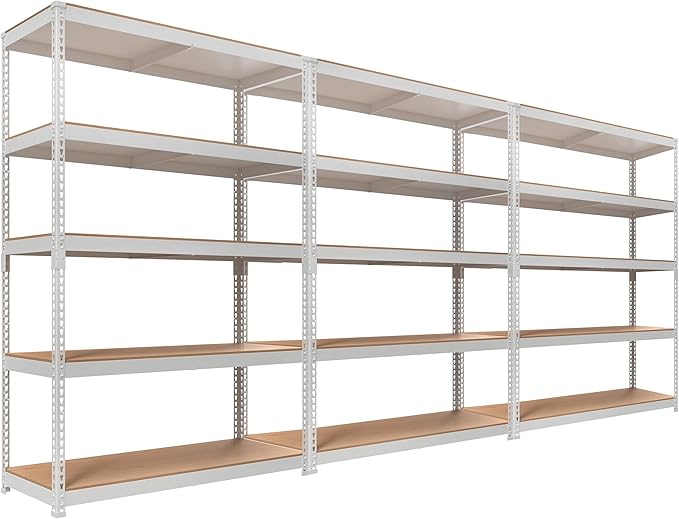 HOMEDANT 5 Tier Storage Shelves Adjustable Laminated Boltless Garage Metal Shelving Unit Heavy Duty Utility Rack Shelf Warehouse Pantry Closet Kitchen (3, (L) 48.1" W, White)