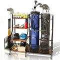 Golf Rack with Golf Bag Storage, Large Golf Bag Organizer for 2 Bags, Golf Bag Stand with Golf Club Rack, Extra Sports Equipment Rack for Garage & Golf Clubs with Wheels