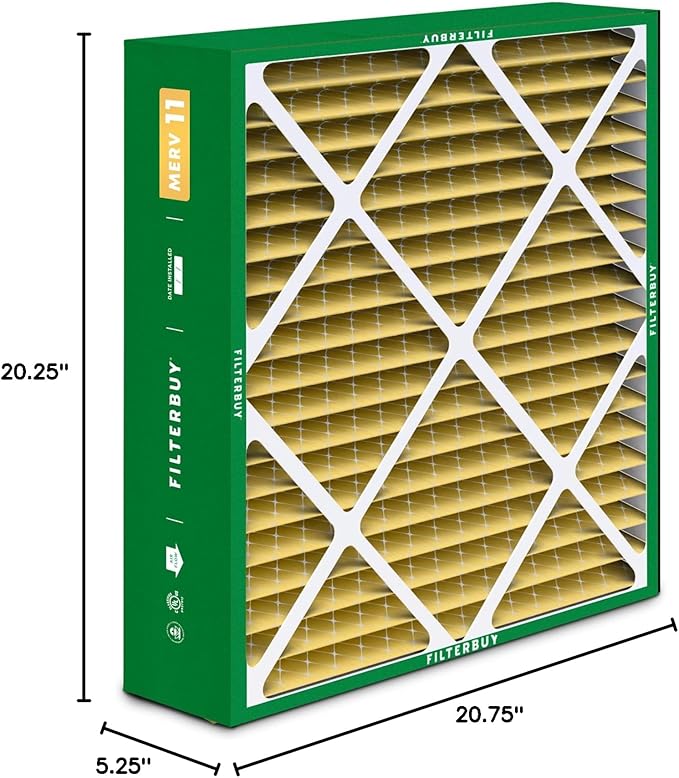 Filterbuy 20x20x5 Air Filter MERV 11 Superior Pet & Allergy Defense (4-Pack), Pleated HVAC AC Furnace Filters for Amana, Coleman, Goodman, Maytag, York, and More (Actual Size: 20.25 x 20.75 x 5.25)