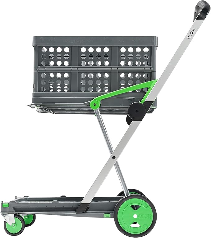 CLAX® The Original | Made in Germany | Multi use Functional Collapsible carts | Mobile Folding Trolley | Shopping cart with Storage Crate | Platform Truck (Green)