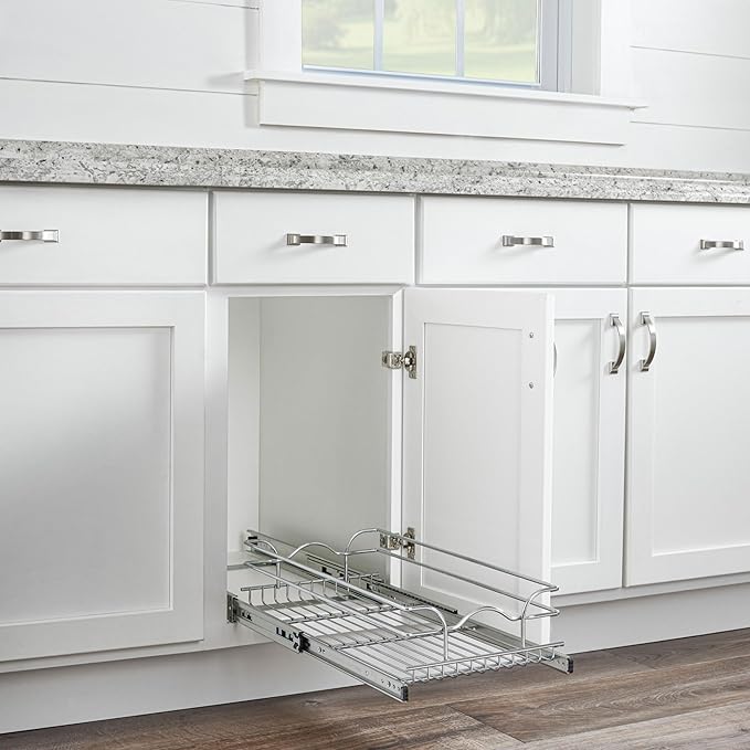 Rev-A-Shelf Kitchen Cabinet Pullout Shelf and Drawer Organizer Slide Out Pantry Storage Basket in Multiple Sizes, 12 x 20 In, 5WB1-1220CR-1