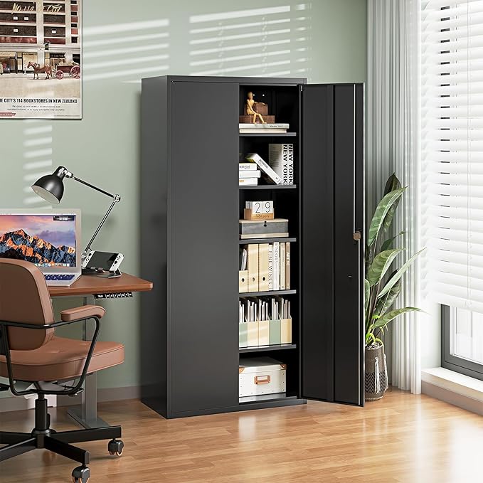 Letaya Metal Garage Storage Cabinets with Lock Door and Adjustable Shelves, Steel Tool Cabinets for Home,Office,Warehouse Organisieren (Black, 72" H)