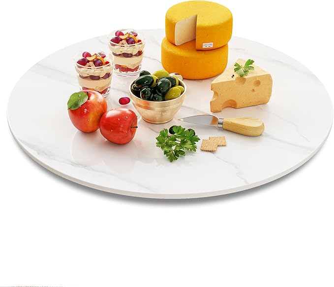15.7" Lazy Susan Turntable – 360° Sinteredstone Silent Anti-Slip Turntable, Table Top Centerpiece for Kitchen, Pantry, Spice Rack, Refrigerator & Dining Table, White